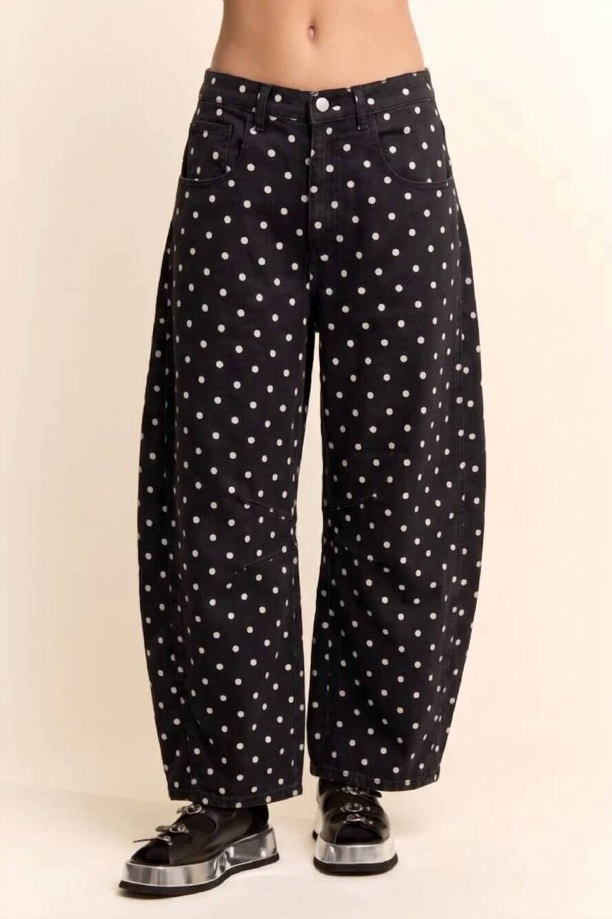 NEW DAVI & DANI missy polka dot barrel jeans in black